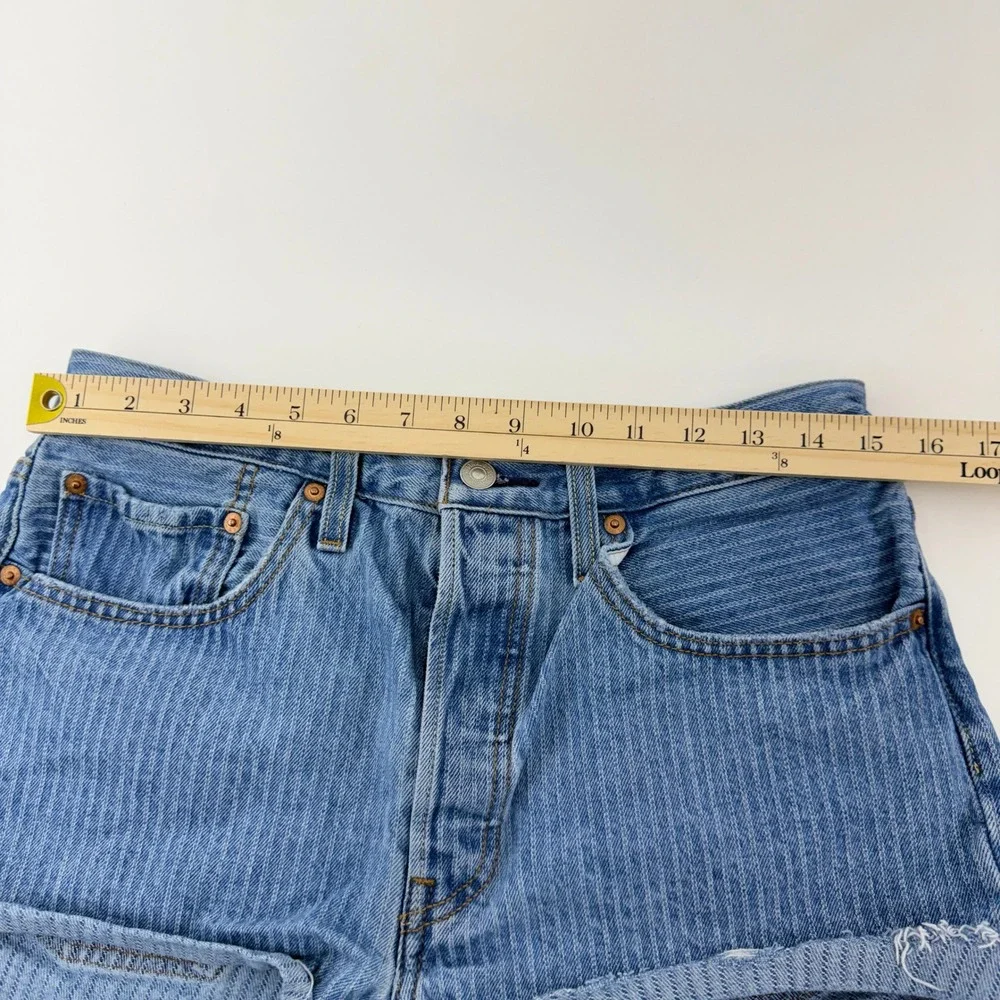 Levi's 501 Pinstripe Denim Shorts Women's W30 High Rise Cutoff Button Fly